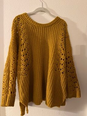 Anthropologie Openwork Cable Knit Sweater - Mustard Yellow